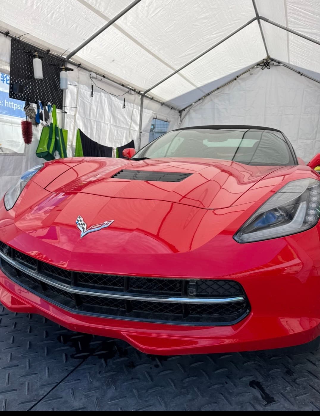 Red Corvette Stingray with deep, glossy paint